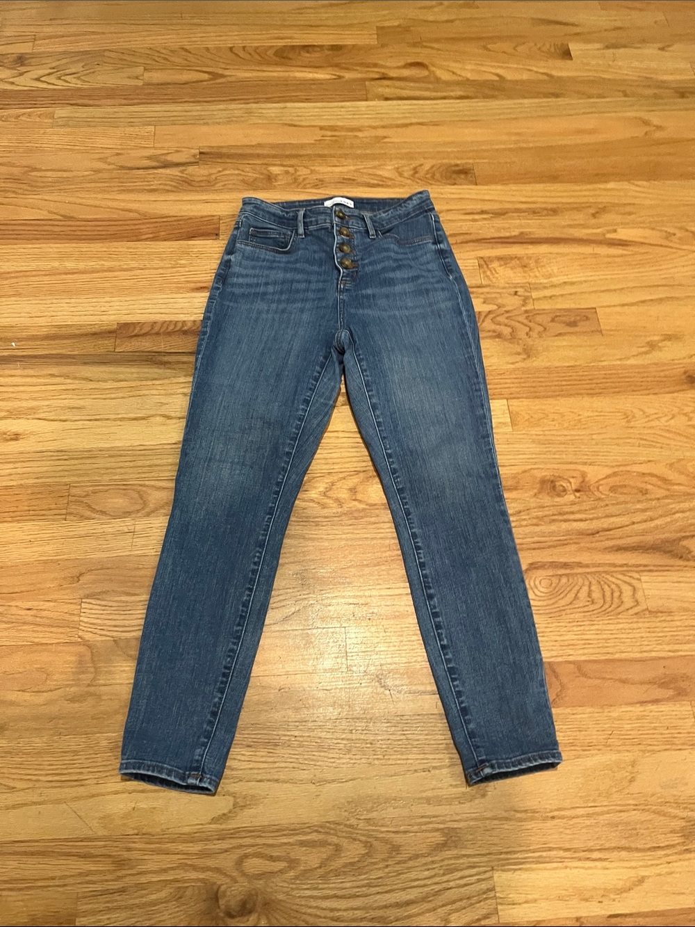 Curvy high waist skinny loft button front jeans